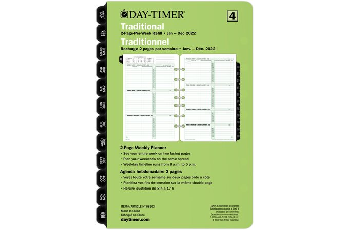 Day-Timer 2022 Two Page Per Week Original Planner Refill, Loose-Leaf