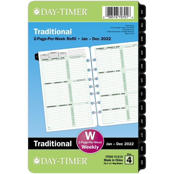 DayTimer Two Page Per Week Original Planner Refills, 5 1/2" x 8 1/2