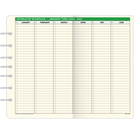 DayTimer 2022 FullYear Schedule Sheets, LooseLeaf, Desk Size, 5 1/2