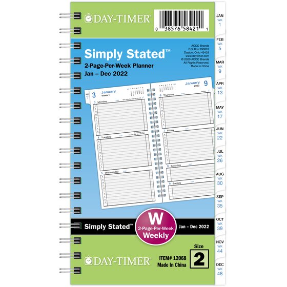 Day timer simply stated 2022 two page per week planner refill