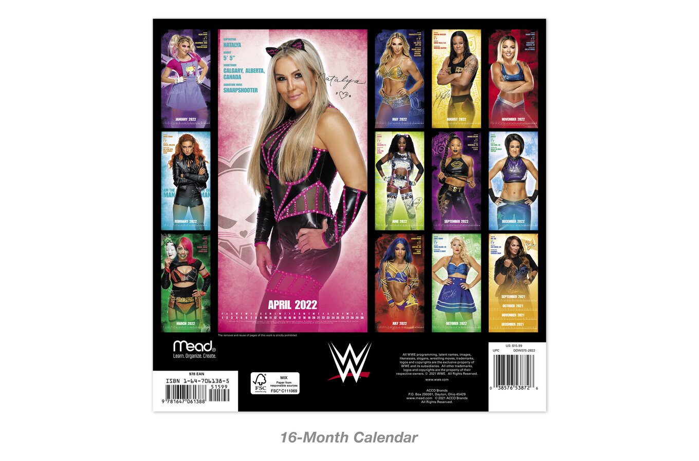Wwe 2022 Calendar Women Of Wwe 2022 Monthly Wall Calendar, 12" X 12" | Wall Calendars | Mead