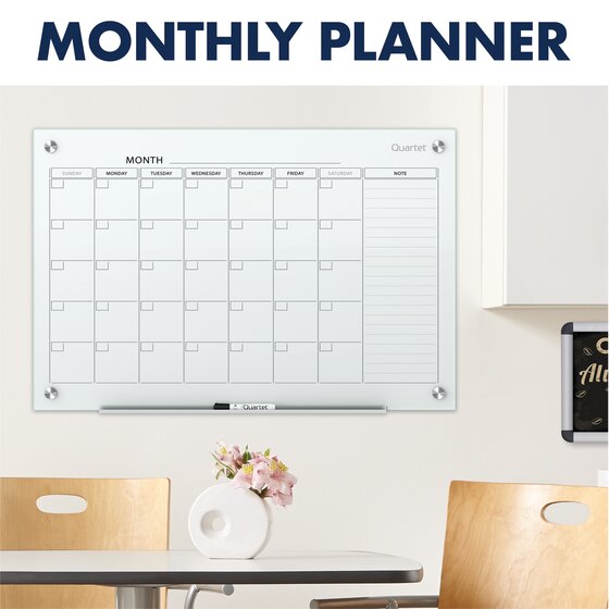 White Surface Glass Dry Erase White Board Planner 2 x 1.5 Magnetic Whiteboard Calendar Infinity Frameless 