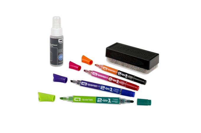 Quartet 2-in-1 Dry-Erase Kit, Chisel/Fine Tip Dry-Erase Markers, Eraser,  Spray Cleaner, Markers & Accessories