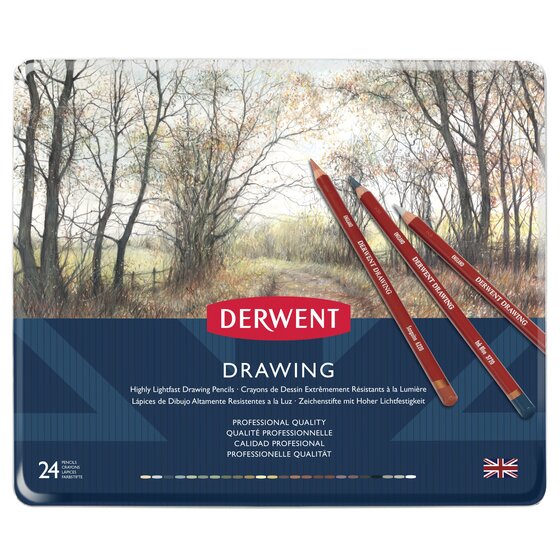 Derwent Drawing Set of 12 Colored Pencils Thick, Creamy 4mm Leads Drawing,  Blending, Shading, Rendering, Book Coloring Colorsoft Metal Tin 