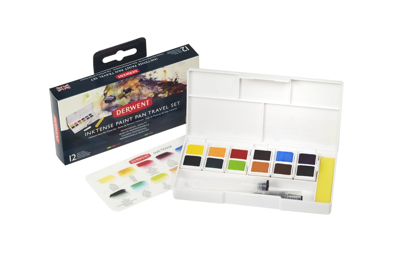 Derwent Inktense Watercolor Paint Set, Paint Pan Water Color Travel Set,  Includes 12 Vibrant Colors, Water Brush and Sponge, Art Supplies (2302636)  - The Art Store/Commercial Art Supply