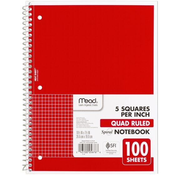 Graph Ruled Paper 100 Sheets Spiral Notebook 