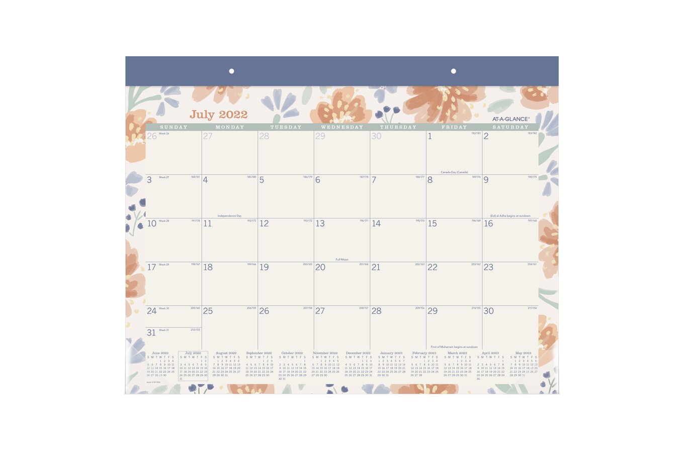 At-A-Glance Badge Floral Academic 2022-2023 Monthly Desk Pad Calendar, Compact, 17 3/4" X 11" | Desk Pad Calendars | At-A-Glance