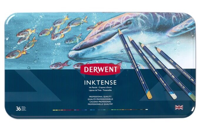 Derwent Drawing Pencils, Inktense, 4mm Core, Metal Tin, Watercolor, 24 Per  Pack (0700929) + Waterbrush pack