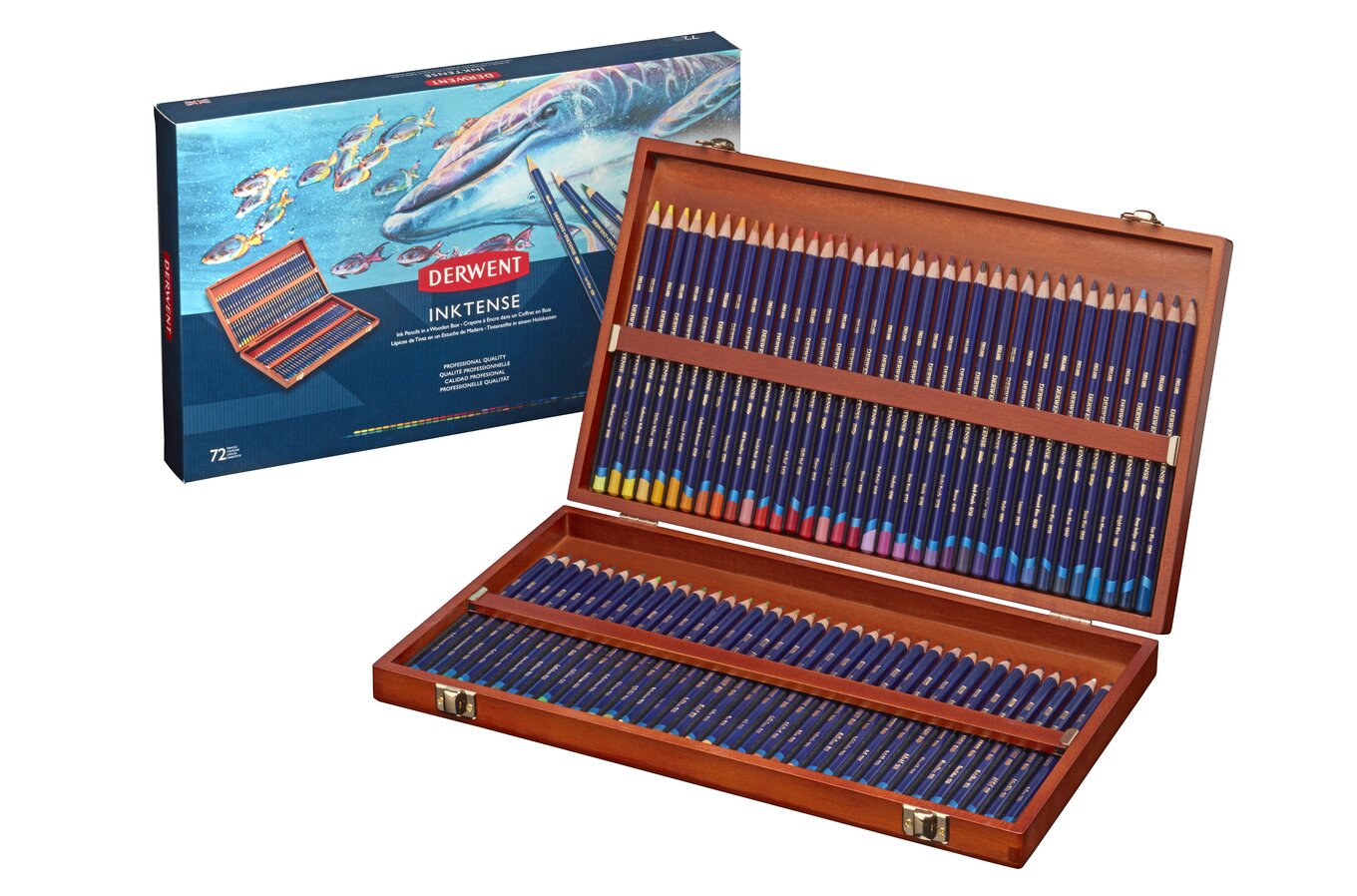 Derwent Inktense Pencils, Wooden Box, Set of 72