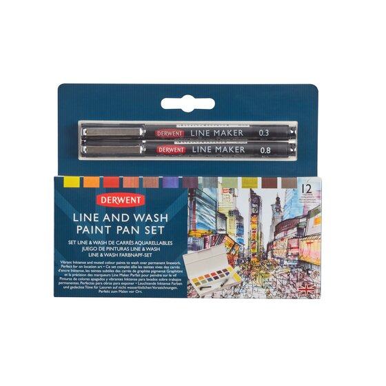 Derwent Line and Wash Paint Pan Set, 12 Colours