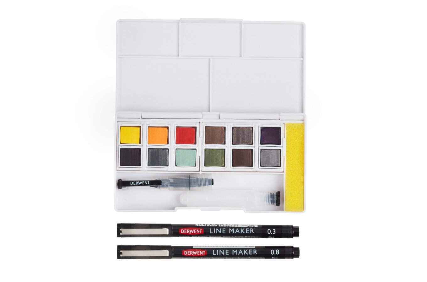 Derwent Inktense Watercolor Paint Set, Paint Pan Water Color Travel Set,  Includes 12 Vibrant Colors, Water Brush and Sponge, Art Supplies (2302636)  - The Art Store/Commercial Art Supply