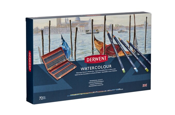 Derwent Watercolour Pencils, Wooden Box, Set of 72, Pencils