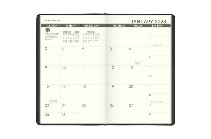 AT-A-GLANCE 2023-2024 Recycled Two Year Monthly Planner, Black, Pocket