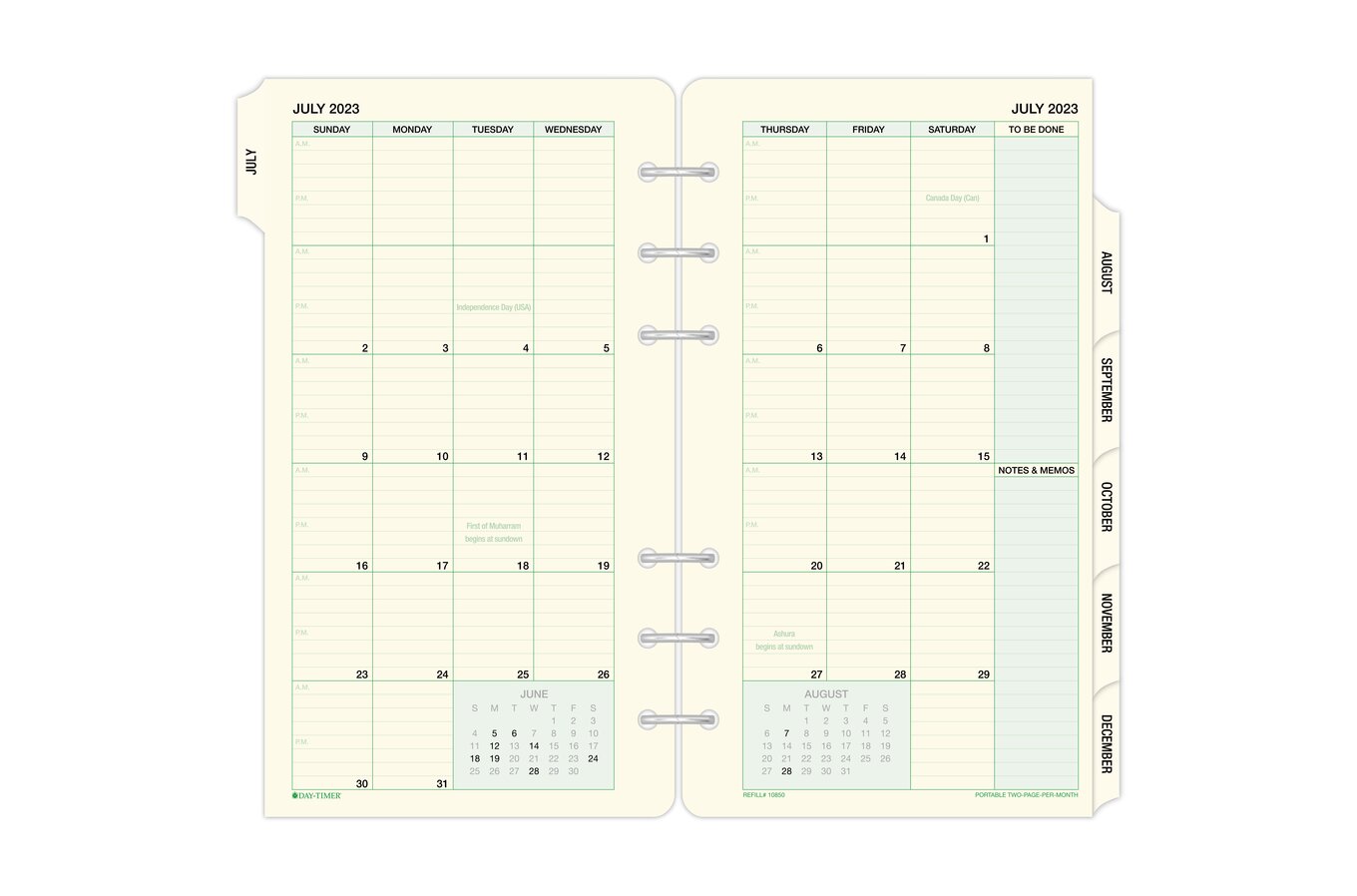 Month on 2 Pages Tabbed Deluxe Planner Calendar Refill – BLACK TABS