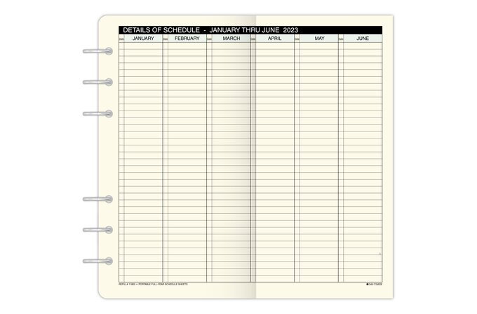 Day-Timer® Full Year Schedule Sheets, Loose-Leaf, Portable Size, 3 3/4" x 6 3/4" | Planner