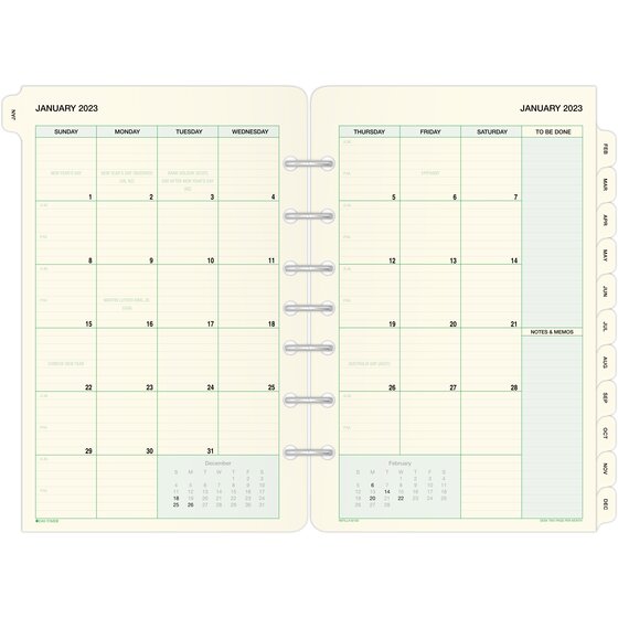 Day-Timer January 2023 – December 2023 Two Page Per Month Tabbed Calendars, Loose-Leaf, Desk Size, 5 1/2" x 8 1/2"