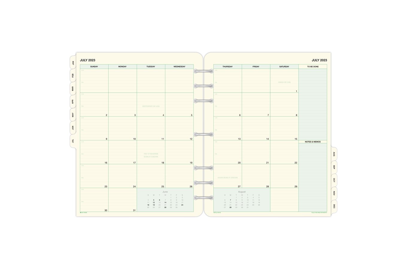 Month on 2 Pages Tabbed Deluxe Planner Calendar Refill – RAINBOW