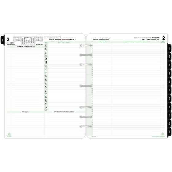 Loose Leaf 8-1/2 x 11 Two Pages Per Week Day-Timer 2019 Planner Refill Classic Folio Size 5 93010 