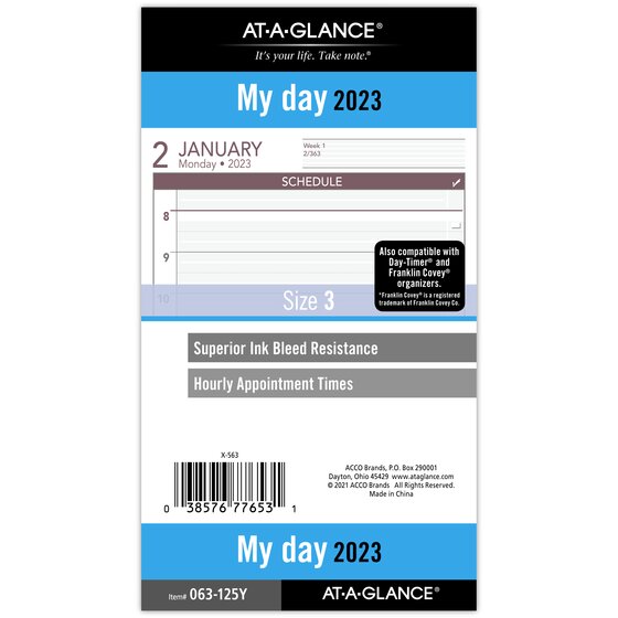 AT A GLANCE 2023 Daily Planner One Page Per Day Refill Loose Leaf 