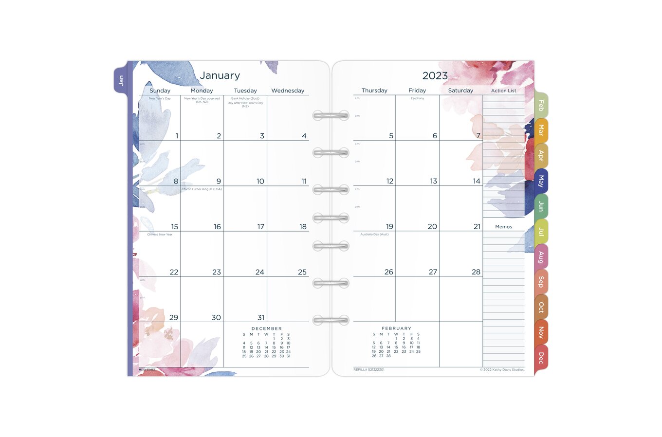 Davis Calendar 2023 Day-Timer Kathy Davis 2023 Two Page Per Month Planner Refill, Loose-Leaf,  Desk Size, 5 1/2" X 8 1/2" | Monthly | Day-Timer