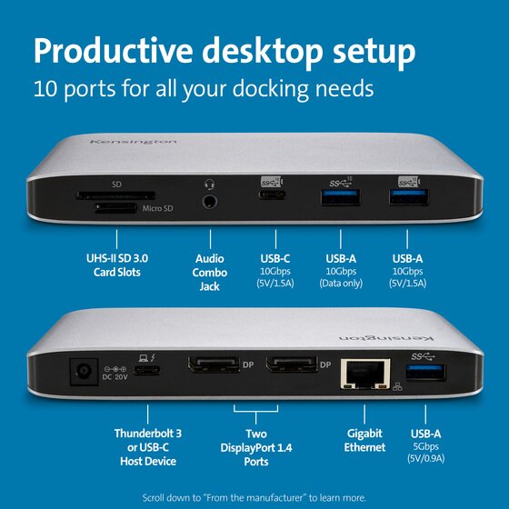SD2480T Thunderbolt™ 3 and USB-C Dual 4K Hybrid Nano Dock with 60W