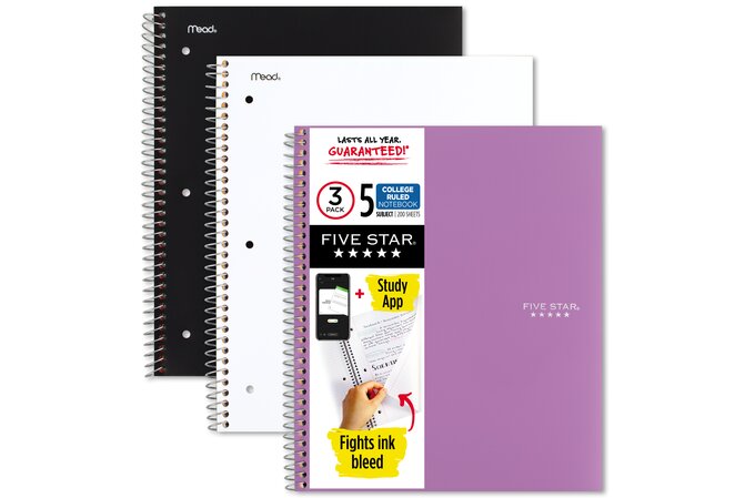 FiveStar 5-Subject Wide Ruled Notebook - 200 count