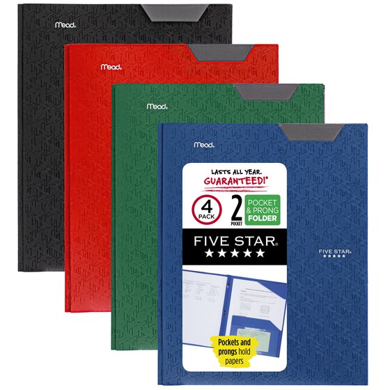 34609 Mead Plastic Five Star Stay-Put 2-Pocket & 3-Prong Folder Yellow 
