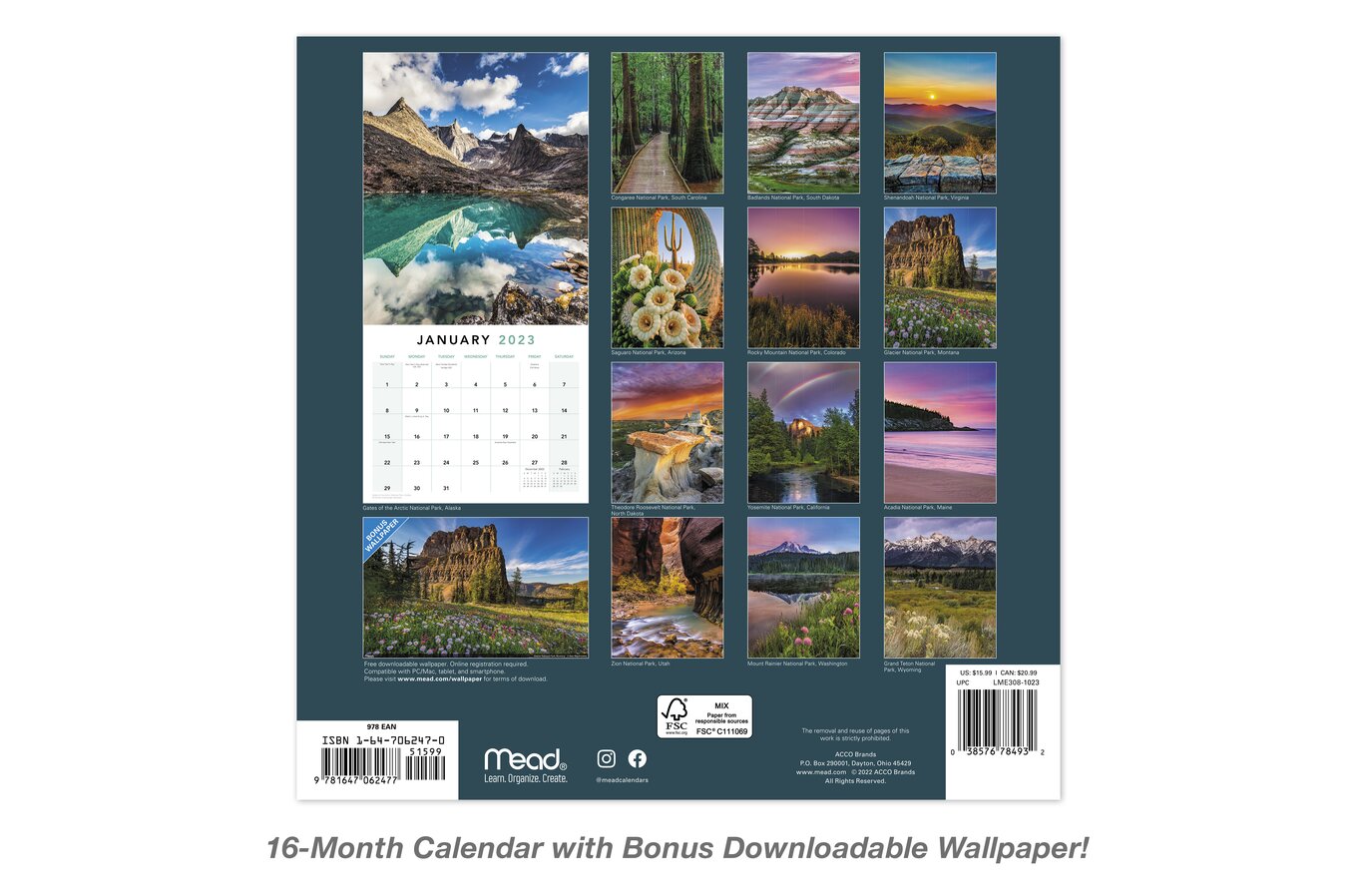 National Parks 2023 Monthly Wall Calendar, 12" x 12" | Wall Calendars | Mead
