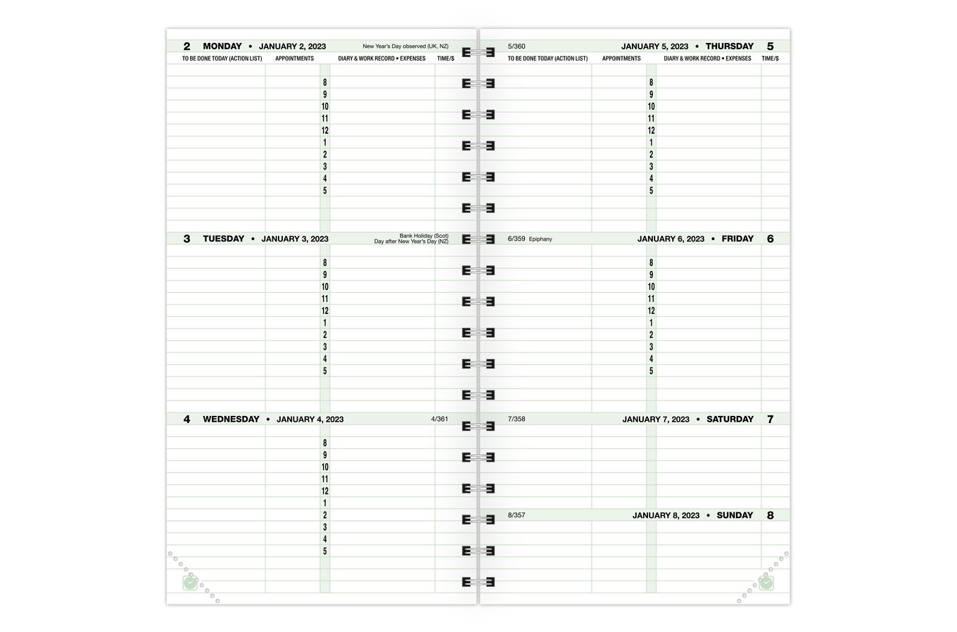 Week on 2 Pages Horizontal Planner Calendar Refill – Monday Start