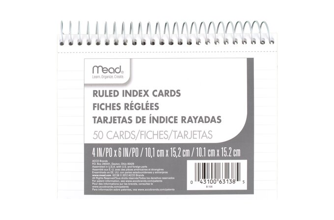 Mead Index Cards Ruled White 4x6