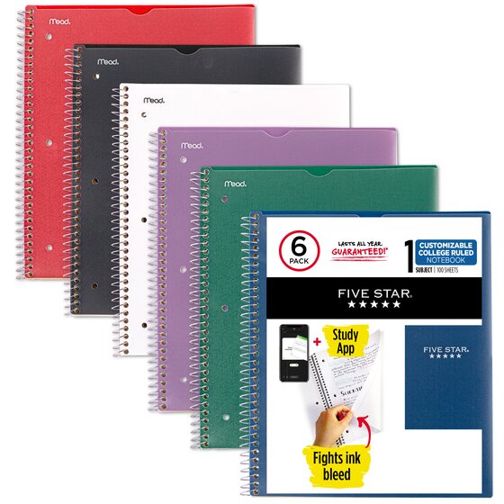 Five Star Customizable Wirebound Notebook Plus Study App, 1 Subject