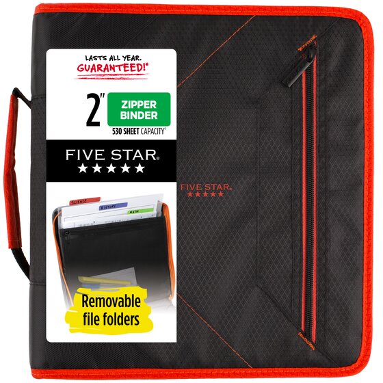 Five Star 2" Zipper Binder 380 Sheet Capacity Red/Black by Mead Hilroy NEW 