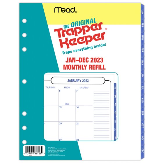 Trapper Keeper 2023 Monthly Calendar Refill, Folio Size, 8 1/2" x 11"