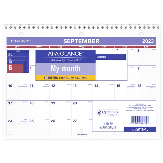 AT-A-GLANCE Academic 2023-2024 Monthly Desk Wall Calendar, Small, 11" x
