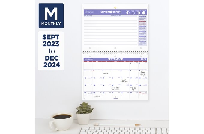 AT-A-GLANCE Academic 2023-2024 Monthly Desk Wall Calendar, Small, 11" x