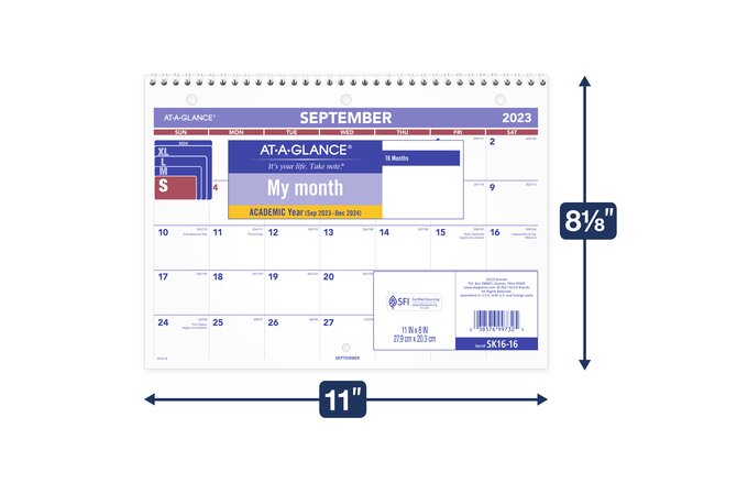 AT-A-GLANCE Academic 2023-2024 Monthly Desk Wall Calendar, Small, 11" x 8" | Academic Wall