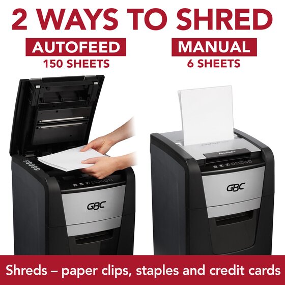 GBC AutoFeed+ Home Office Shredder, 150X, Micro-Cut, P-4, 150 Sheets