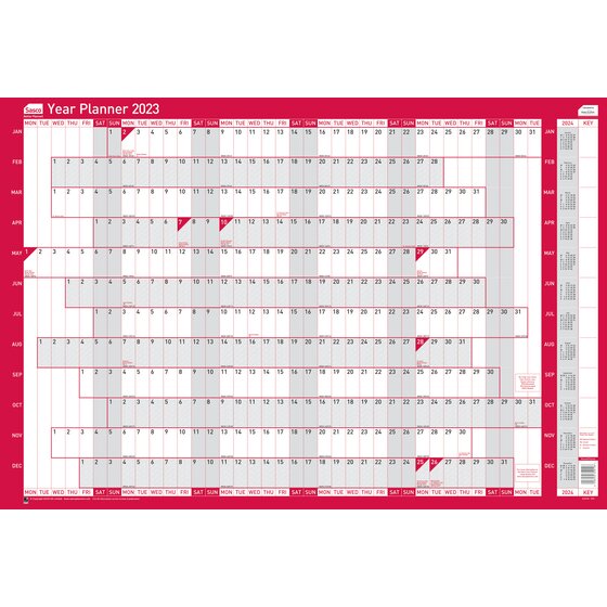 Sasco 2023 Original Year Wall Planner with wet wipe pen & sticker pack, Board Mounted