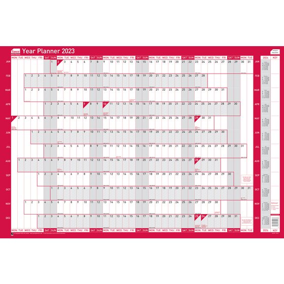 Sasco 2023 Compact Year Wall Planner Landscape with wet wipe pen & sticker pack, Poster Style