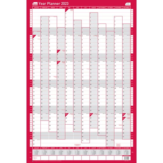 Sasco 2023 Compact Year Wall Planner Portrait with wet wipe pen & sticker pack, Poster Style