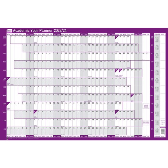 Sasco 2023/24 Academic Year Wall Planner with wet wipe pen & sticker pack, Board Mounted