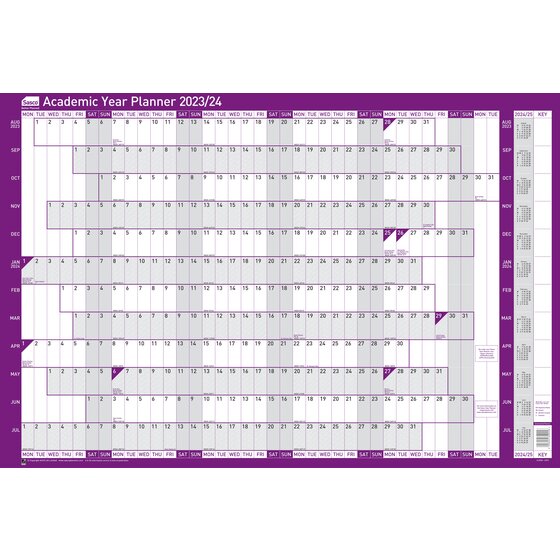 Sasco 2023/24 Academic Year Wall Planner with wet wipe pen & sticker pack, Poster Style