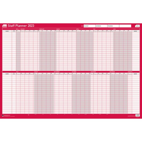 Sasco 2023 Staff Year Wall Planner with wet wipe pen & sticker pack, Poster Style