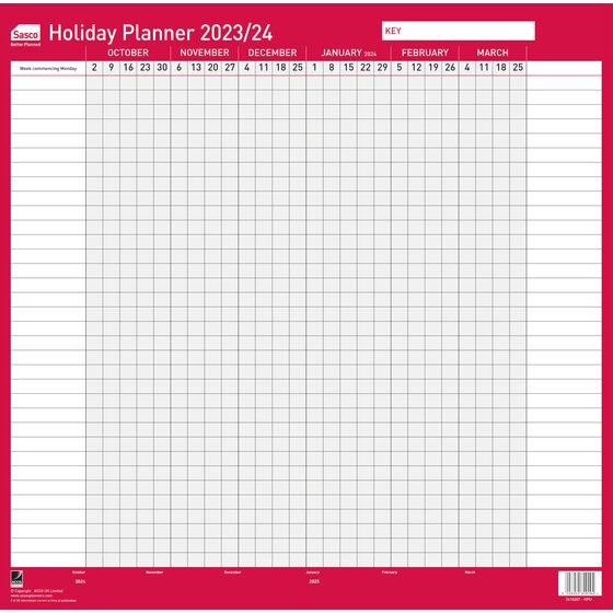 Sasco 2023/24 Fiscal Holiday Year Wall Planner with wet wipe pen & sticker pack, Double Sided Poster