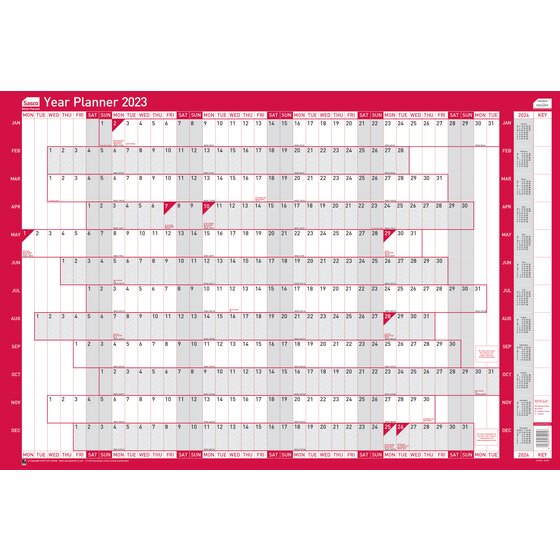 Sasco 2023 Super Compact Year Wall Planner with wet wipe pen & sticker pack, Poster Style
