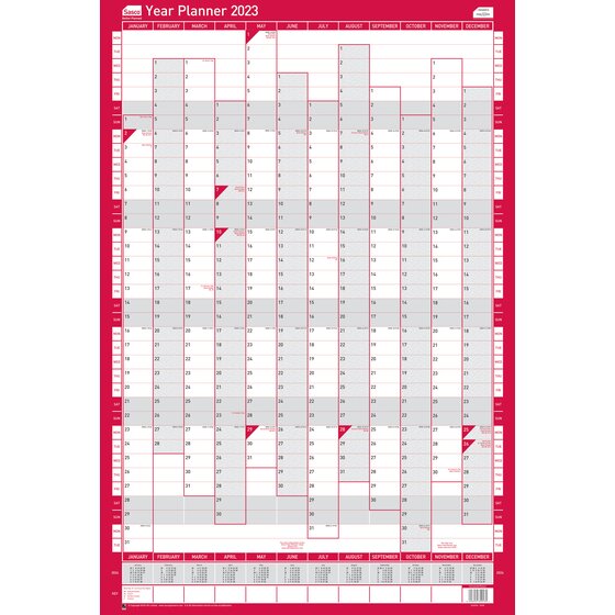 Sasco 2023 Portrait Year Wall Planner with wet wipe pen & sticker pack, Poster Style