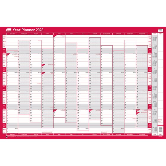 Sasco 2023 Vertical Year Wall Planner with wet wipe pen & sticker pack, Poster Style