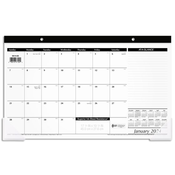 AT-A-GLANCE 2024 Desk Pad Calendar, Compact, 17 3/4