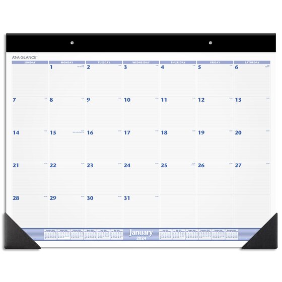 ATAGLANCE 2024 Monthly Desk Pad Calendar, Blue and Gray, Large, 24" x