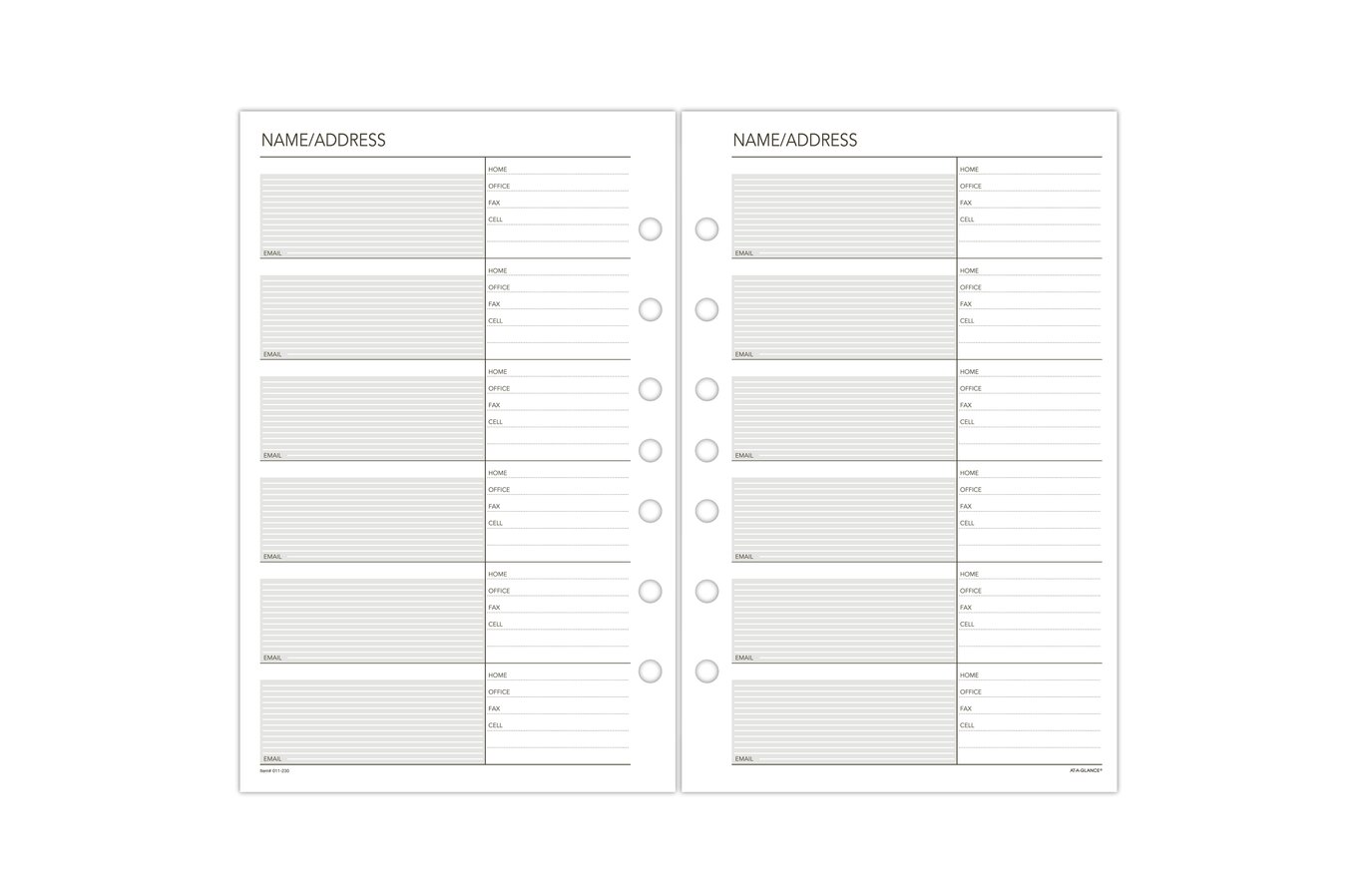  Pocket Contacts Address Book Planner Insert Refill